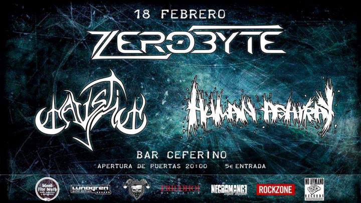 cartel del concierto de la sala Zeferino son Zerobyte y Human Ashtray