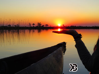 puesta de sol en el delta del Okavango, Botswana